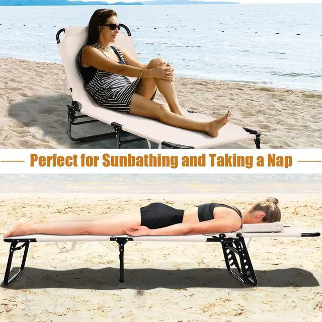Alt view image 3 of 7 - SlickBlue Outdoor Folding Chaise Beach Pool Patio Lounge Chair Bed with Adjustable Back and Hole