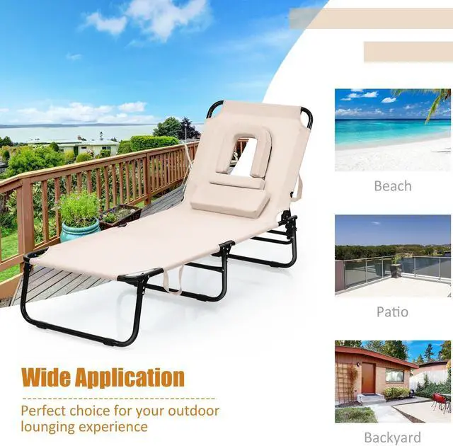 Alt view image 5 of 7 - SlickBlue Outdoor Folding Chaise Beach Pool Patio Lounge Chair Bed with Adjustable Back and Hole