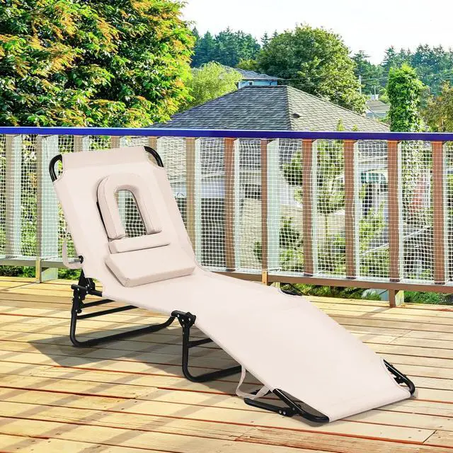 Alt view image 2 of 7 - SlickBlue Outdoor Folding Chaise Beach Pool Patio Lounge Chair Bed with Adjustable Back and Hole