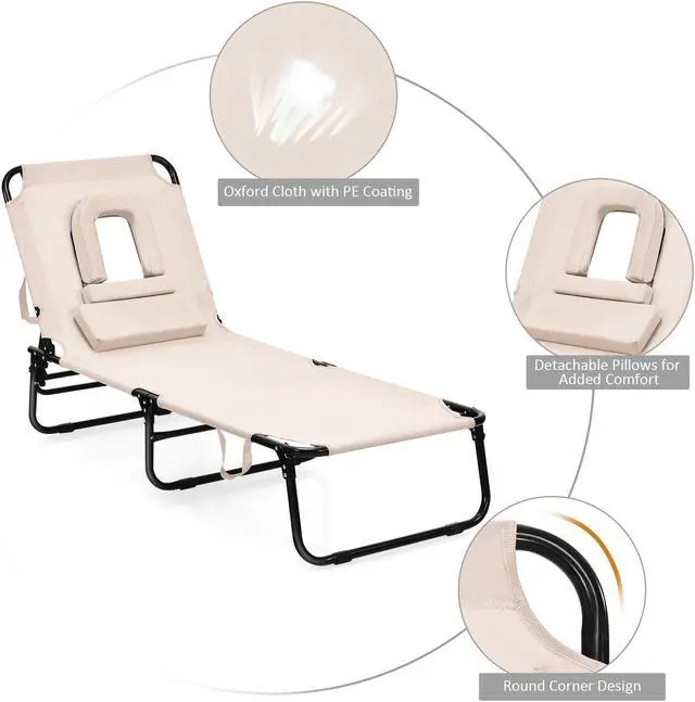 Alt view image 6 of 7 - SlickBlue Outdoor Folding Chaise Beach Pool Patio Lounge Chair Bed with Adjustable Back and Hole