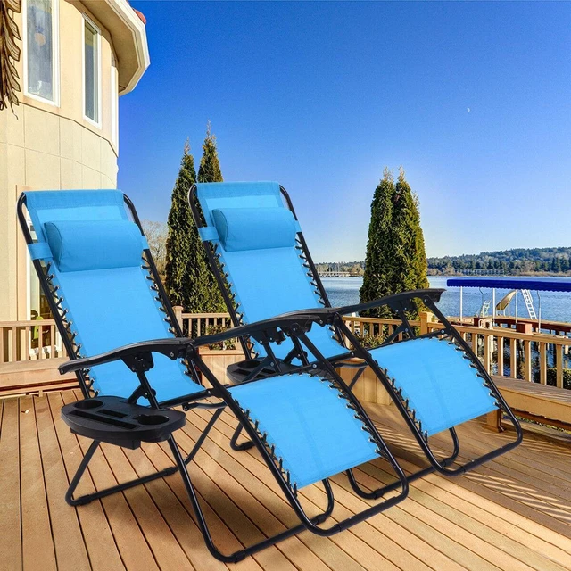 Alt view image 2 of 7 - SlickBlue 2 Pieces Folding Lounge Chair with Zero Gravity
