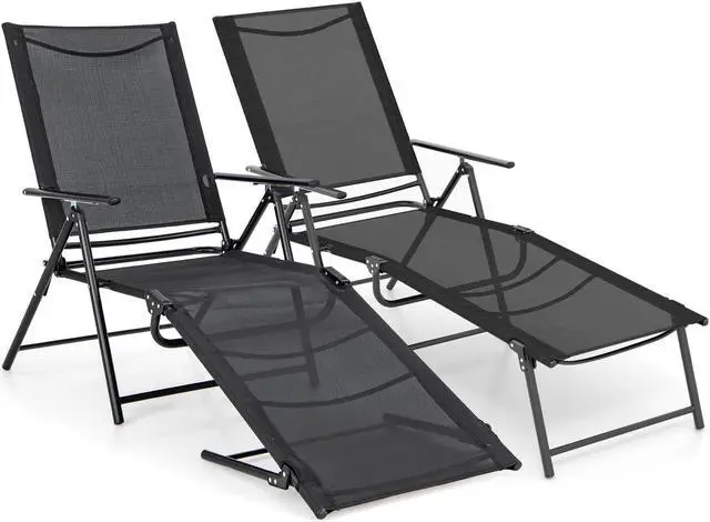 Alt view image 3 of 7 - SlickBlue 2 Piece Patio Folding Chaise Lounge Chairs Recliner with 6-Level Backrest