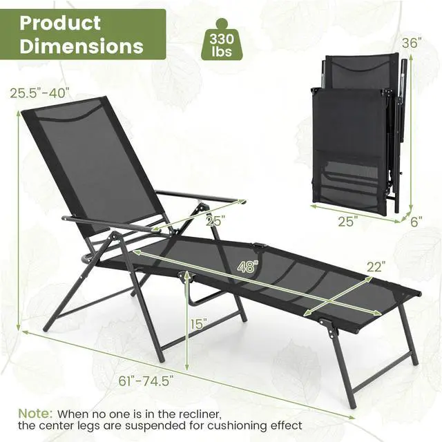 Alt view image 5 of 7 - SlickBlue 2 Piece Patio Folding Chaise Lounge Chairs Recliner with 6-Level Backrest