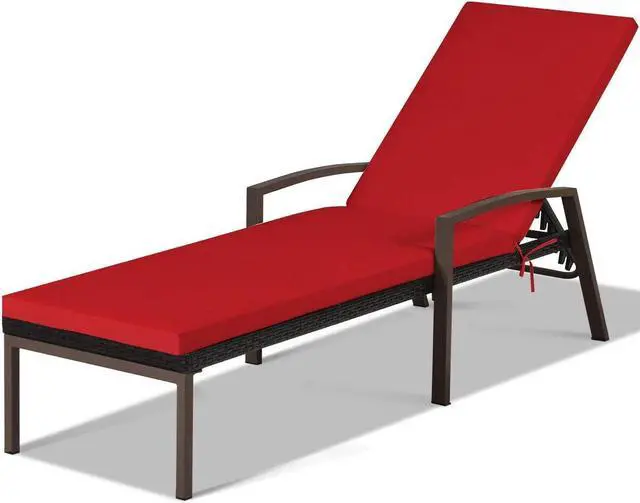 Alt view image 4 of 7 - SlickBlue 2 Pieces Patio Rattan Adjustable Back Lounge Chair with Armrest and Removable Cushions-Red