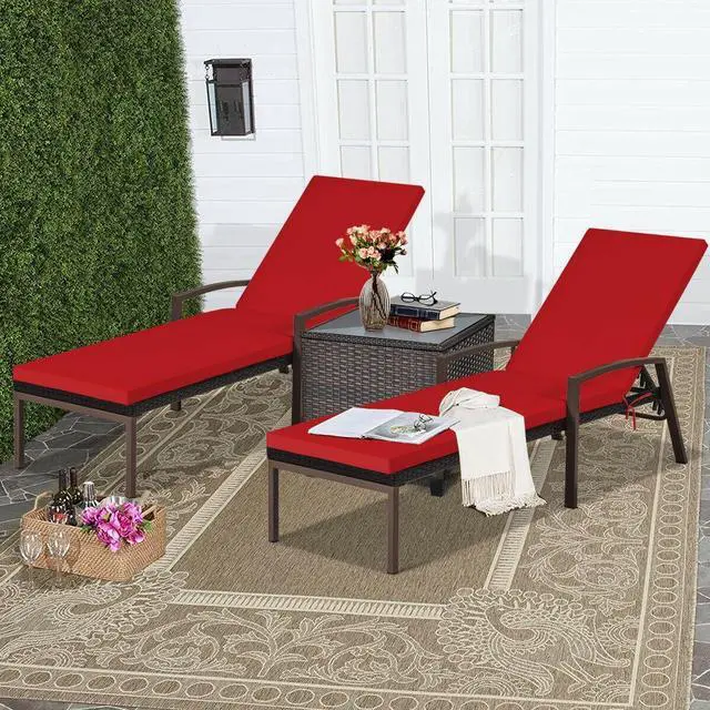 Alt view image 6 of 7 - SlickBlue 2 Pieces Patio Rattan Adjustable Back Lounge Chair with Armrest and Removable Cushions-Red