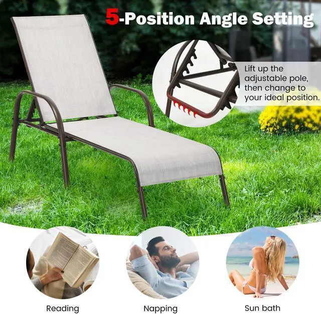 Alt view image 4 of 7 - SlickBlue Adjustable Patio Chaise Folding Lounge Chair with Backrest