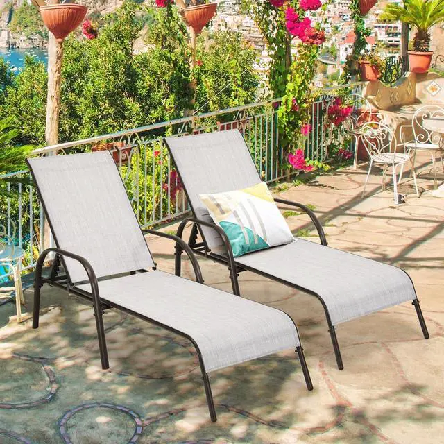 Alt view image 4 of 7 - SlickBlue 2 Pcs Outdoor Patio Lounge Chair Chaise Fabric with Adjustable Reclining Armrest