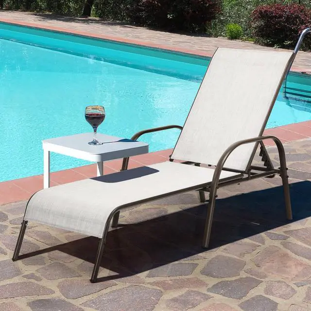 Alt view image 2 of 7 - SlickBlue 2 Pcs Outdoor Patio Lounge Chair Chaise Fabric with Adjustable Reclining Armrest
