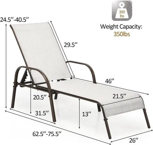 Alt view image 5 of 7 - SlickBlue 2 Pcs Outdoor Patio Lounge Chair Chaise Fabric with Adjustable Reclining Armrest