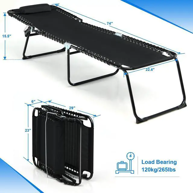 Alt view image 3 of 7 - SlickBlue Folding Heightening Design Beach Lounge Chair with Pillow for Patio