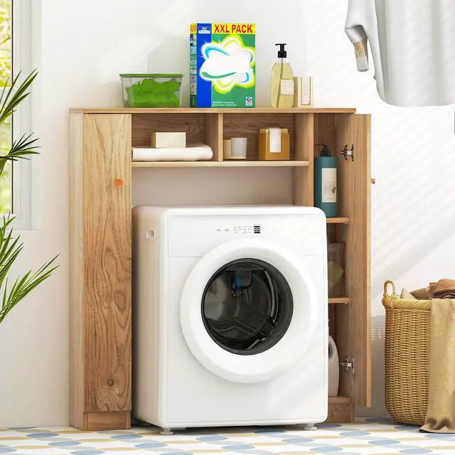 Alt view image 3 of 6 - SlickBlue Over The Toilet Storage Cabinet with 2 Open Compartments and 4 Adjustable Shelves-Natural