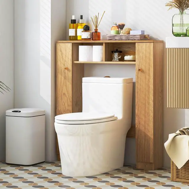 Alt view image 5 of 6 - SlickBlue Over The Toilet Storage Cabinet with 2 Open Compartments and 4 Adjustable Shelves-Natural