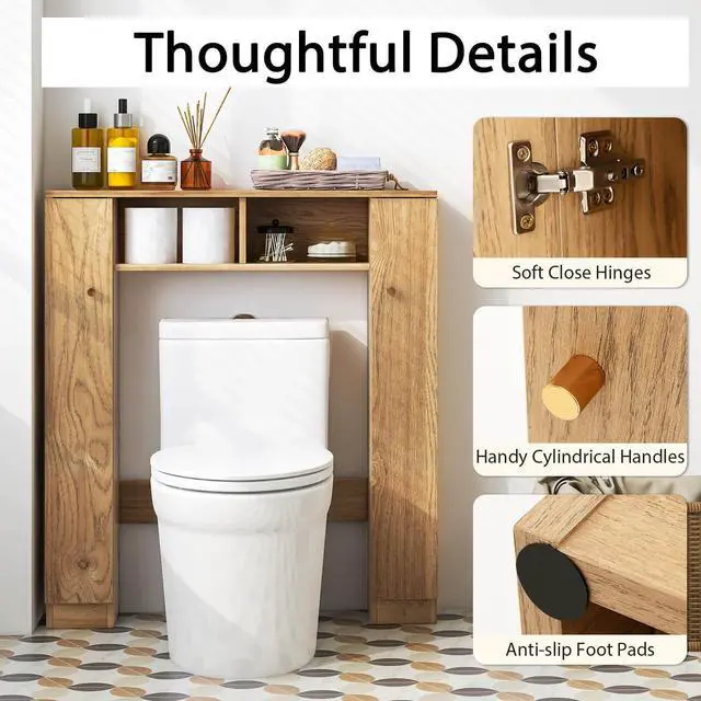 Alt view image 6 of 6 - SlickBlue Over The Toilet Storage Cabinet with 2 Open Compartments and 4 Adjustable Shelves-Natural