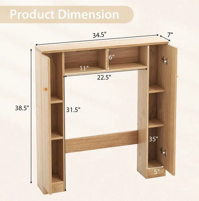 Alt view image 4 of 6 - SlickBlue Over The Toilet Storage Cabinet with 2 Open Compartments and 4 Adjustable Shelves-Natural