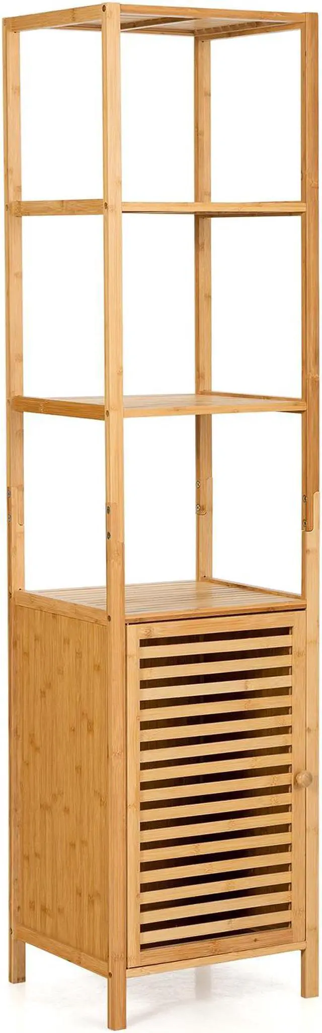 Alt view image 4 of 7 - SlickBlue 4 Tiers Slim Bamboo Floor Storage Cabinet with Shutter Door and Anti-Toppling Device-Natural