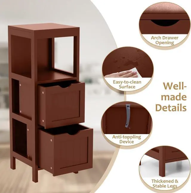 Alt view image 7 of 7 - SlickBlue Freestanding Storage Cabinet with 2 Removable Drawers for Bathroom