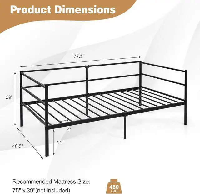 Alt view image 5 of 7 - SlickBlue Twin Size Metal Daybed Frame for Living Room Bedroom