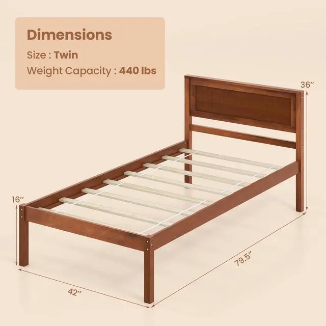 Alt view image 2 of 7 - SlickBlue Twin/Full/Queen Size Bed Frame with Wooden Headboard and Slat Support