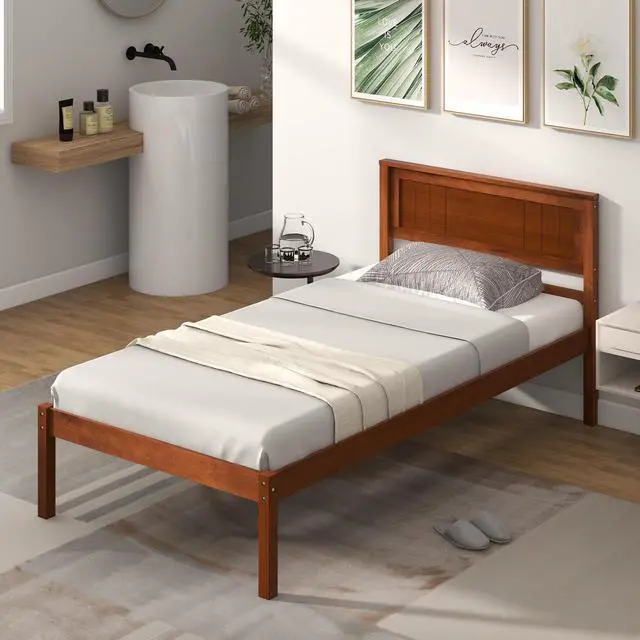Alt view image 3 of 7 - SlickBlue Twin/Full/Queen Size Bed Frame with Wooden Headboard and Slat Support