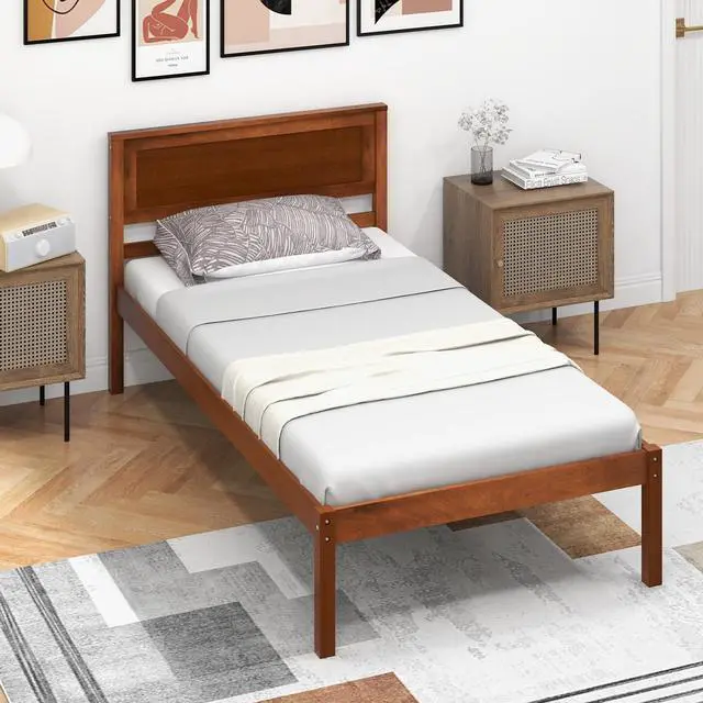 Alt view image 4 of 7 - SlickBlue Twin/Full/Queen Size Bed Frame with Wooden Headboard and Slat Support