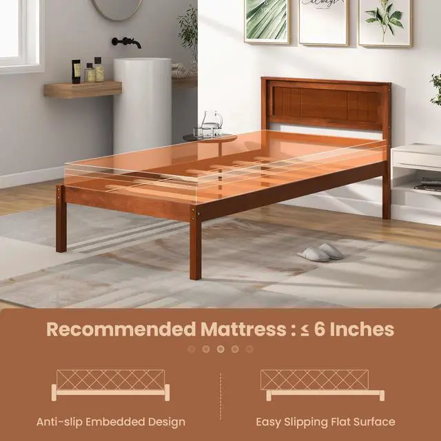 Alt view image 6 of 7 - SlickBlue Twin/Full/Queen Size Bed Frame with Wooden Headboard and Slat Support