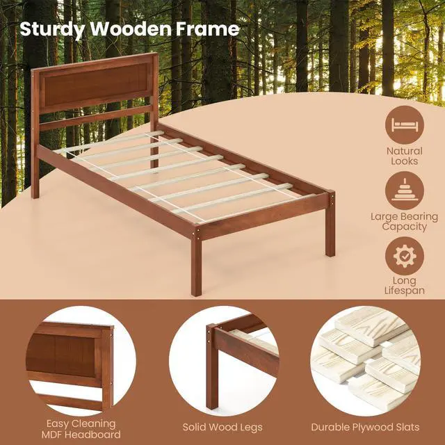 Alt view image 7 of 7 - SlickBlue Twin/Full/Queen Size Bed Frame with Wooden Headboard and Slat Support