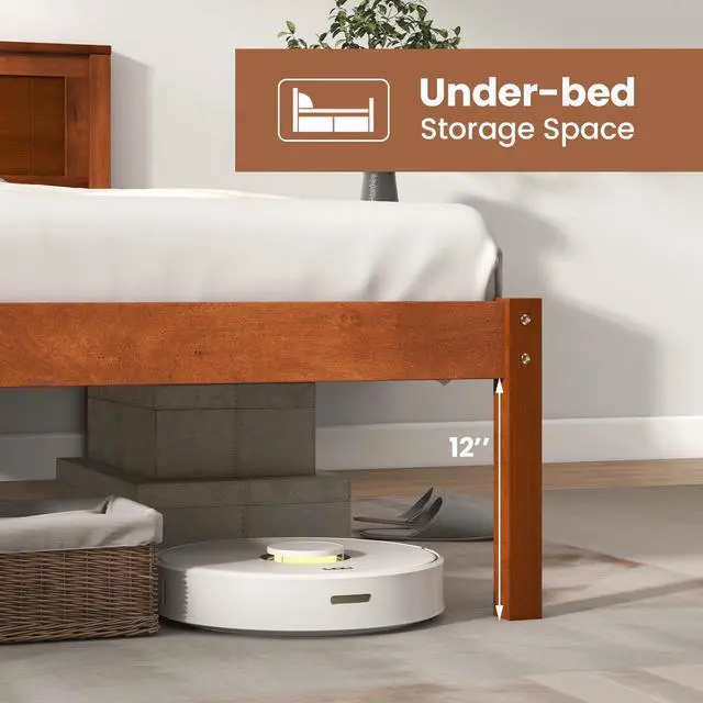 Alt view image 5 of 7 - SlickBlue Twin/Full/Queen Size Bed Frame with Wooden Headboard and Slat Support
