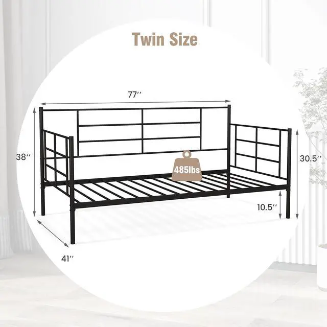 Alt view image 2 of 7 - SlickBlue Twin Size Metal Daybed Sofa Bed Frame with Armrests and Backrest