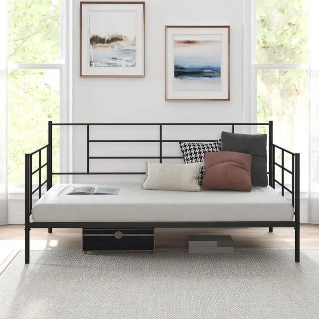 Alt view image 6 of 7 - SlickBlue Twin Size Metal Daybed Sofa Bed Frame with Armrests and Backrest