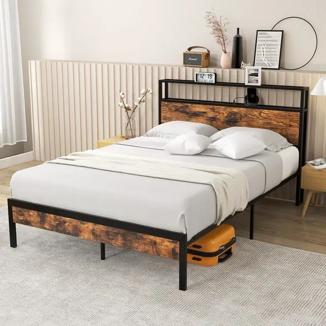 Alt view image 3 of 7 - SlickBlue Twin/Full/Queen Bed Frame with Storage Headboard and Charging Station