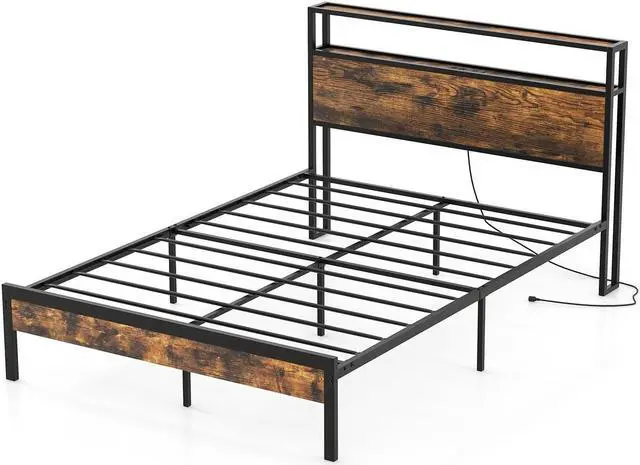 Alt view image 2 of 7 - SlickBlue Twin/Full/Queen Bed Frame with Storage Headboard and Charging Station