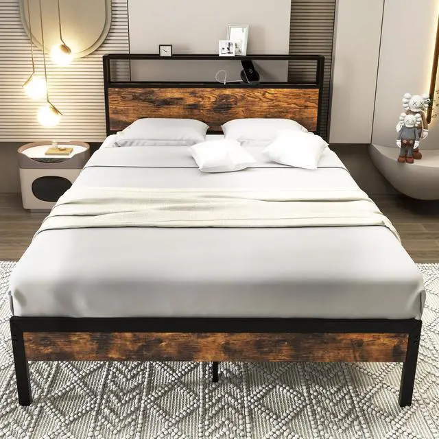 Alt view image 7 of 7 - SlickBlue Twin/Full/Queen Bed Frame with Storage Headboard and Charging Station