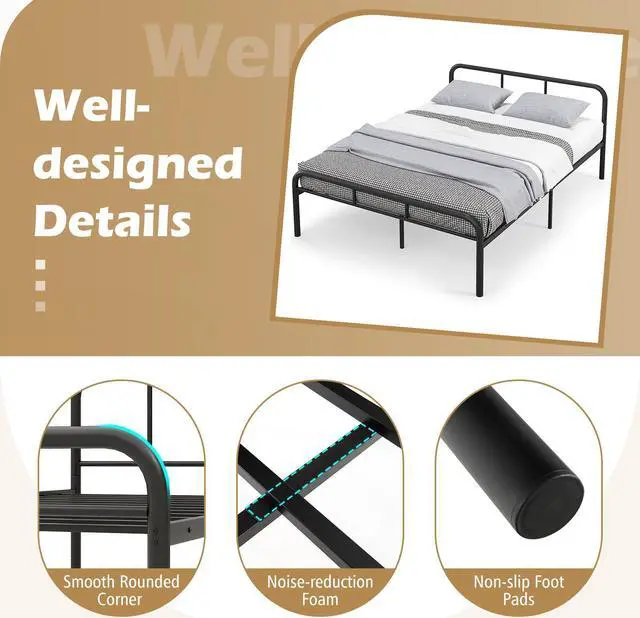 Alt view image 6 of 7 - SlickBlue Full Bed Frame with Headboard and Footboard No Box Spring Needed-Black