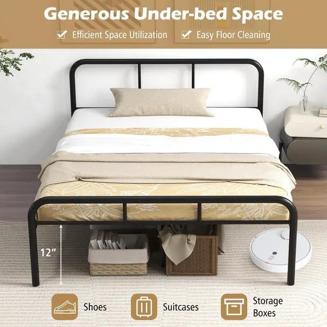 Alt view image 7 of 7 - SlickBlue Full Bed Frame with Headboard and Footboard No Box Spring Needed-Black