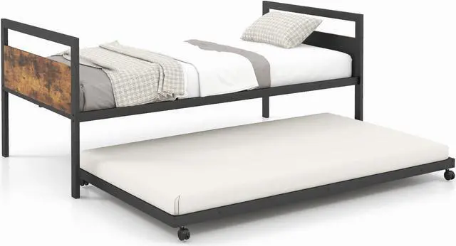 Main image of SlickBlue Twin Metal Daybed with Trundle Lockable Wheels