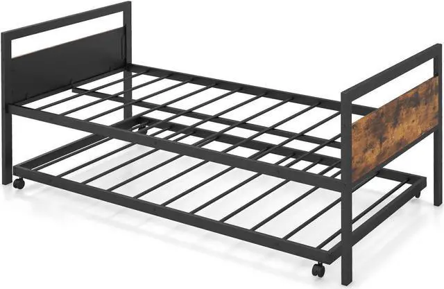 Alt view image 2 of 7 - SlickBlue Twin Metal Daybed with Trundle Lockable Wheels