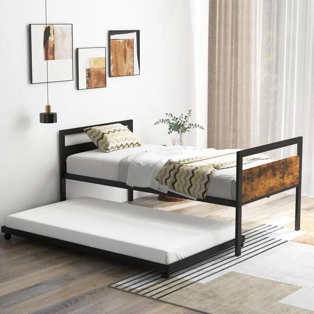 Alt view image 4 of 7 - SlickBlue Twin Metal Daybed with Trundle Lockable Wheels