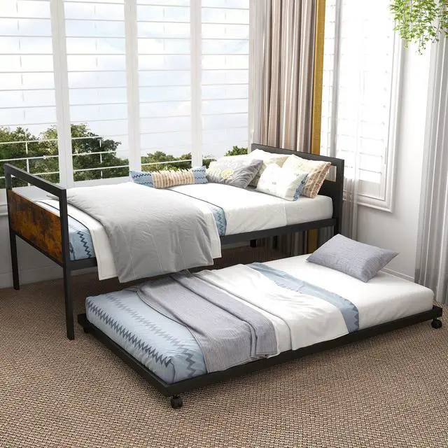 Alt view image 6 of 7 - SlickBlue Twin Metal Daybed with Trundle Lockable Wheels