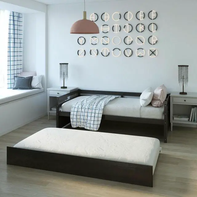 Alt view image 6 of 7 - SlickBlue Twin Size Trundle Platform Bed Frame with  Wooden Slat Support