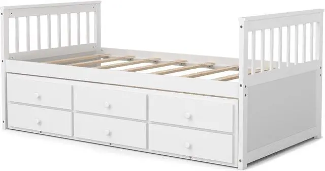 Alt view image 2 of 7 - SlickBlue Twin Captains Bed with Trundle and 3 Storage Drawers