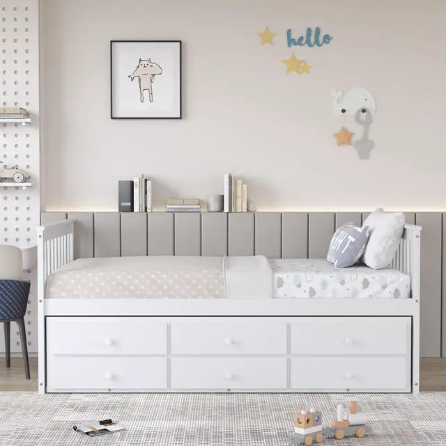Alt view image 6 of 7 - SlickBlue Twin Captains Bed with Trundle and 3 Storage Drawers
