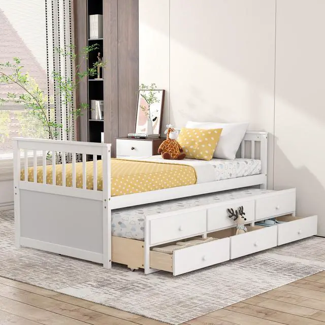 Alt view image 4 of 7 - SlickBlue Twin Captains Bed with Trundle and 3 Storage Drawers