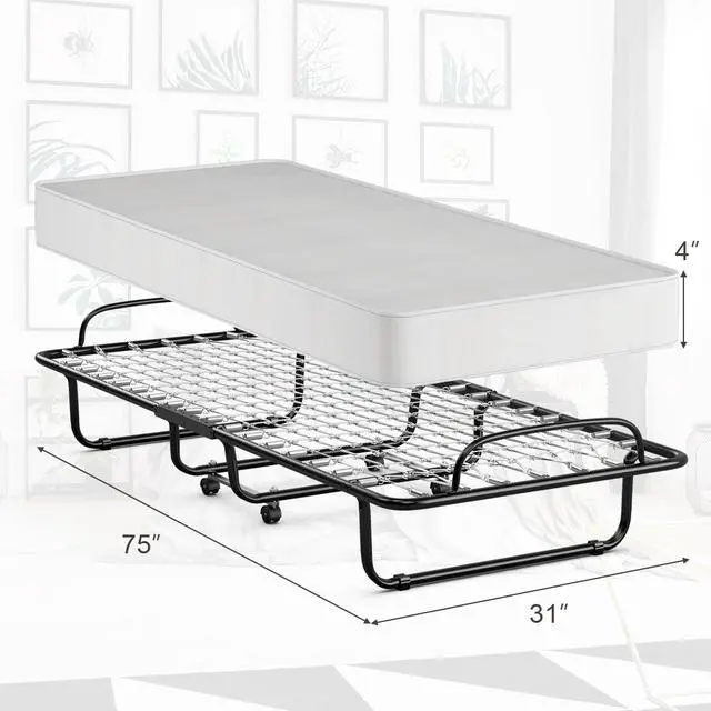 Alt view image 3 of 7 - SlickBlue Rollaway Folding Bed with Memory Foam Mattress and Sturdy Metal Frame