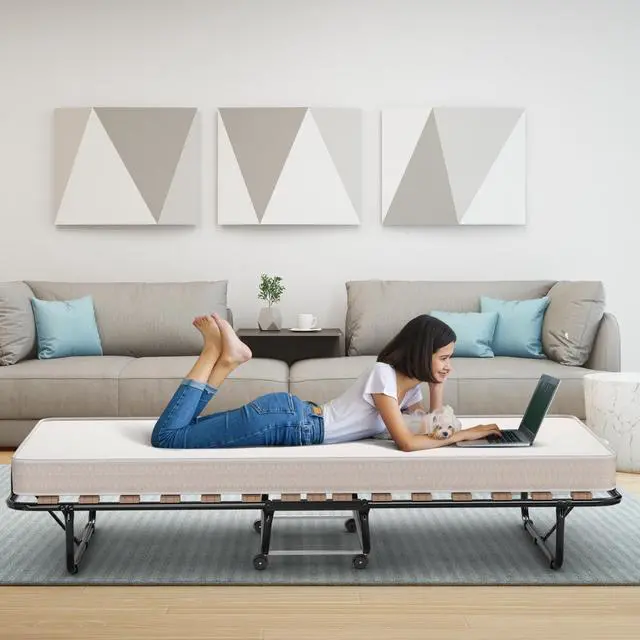 Alt view image 3 of 7 - SlickBlue 75 x 31.5 Inch Folding Guest Bed with Memory Foam Mattress for Adult
