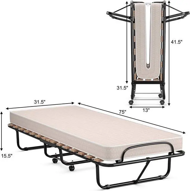 Alt view image 5 of 7 - SlickBlue 75 x 31.5 Inch Folding Guest Bed with Memory Foam Mattress for Adult