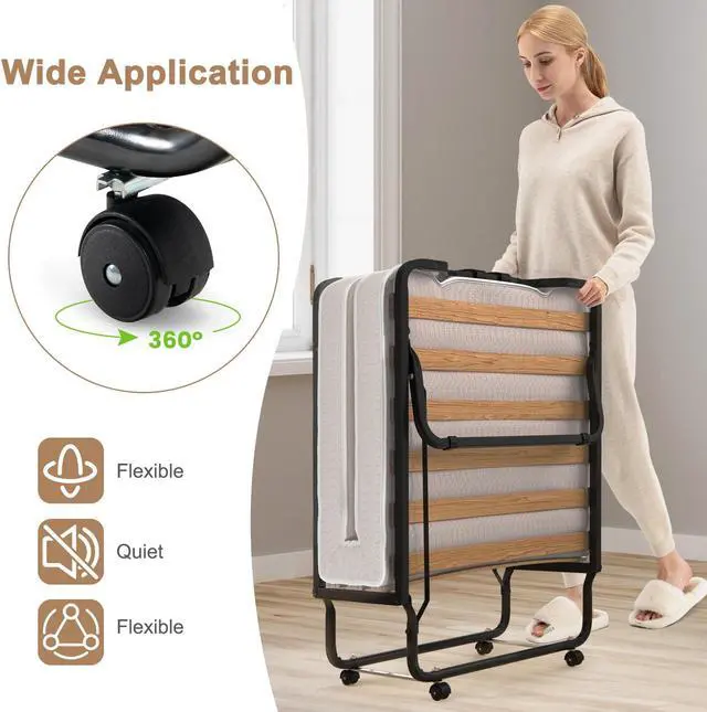 Alt view image 7 of 7 - SlickBlue Rollaway Folding Bed with Memory Foam Mattress
