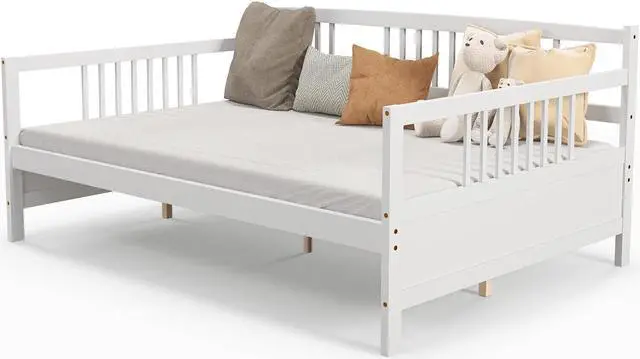 Alt view image 4 of 7 - SlickBlue Wooden Full Size Daybed Frame with Guardrails