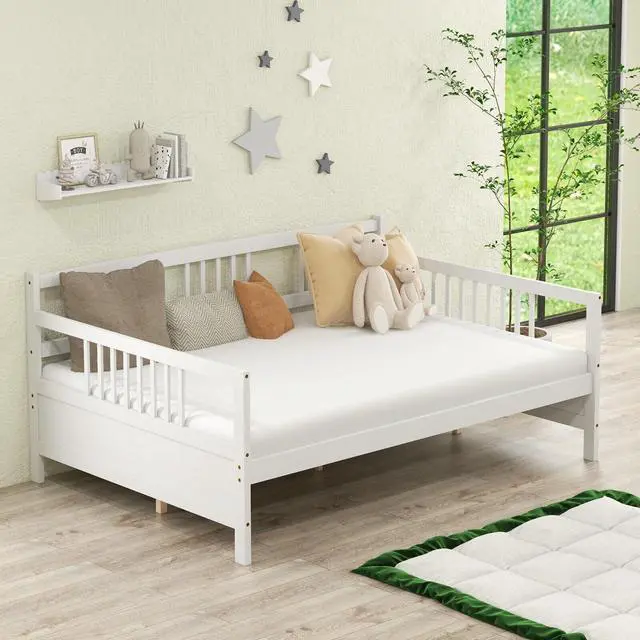 Alt view image 3 of 7 - SlickBlue Wooden Full Size Daybed Frame with Guardrails
