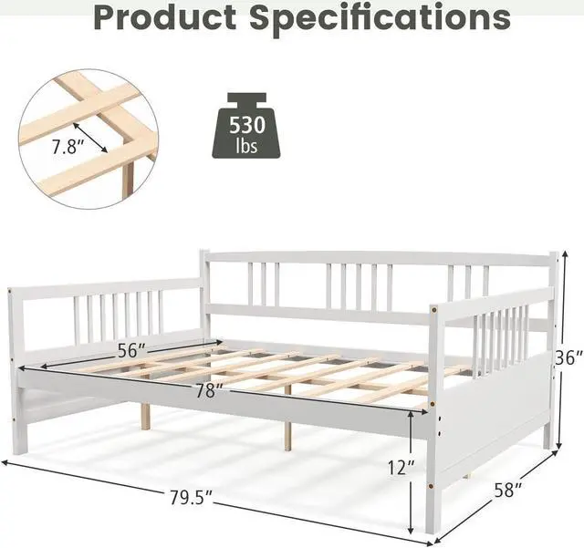 Alt view image 5 of 7 - SlickBlue Wooden Full Size Daybed Frame with Guardrails
