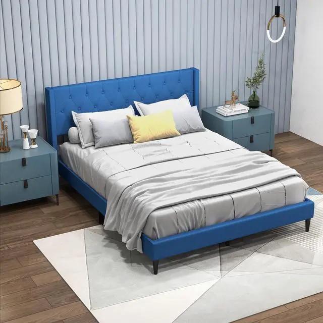 Alt view image 3 of 7 - SlickBlue Queen Size Upholstered Platform Bed with Button Tufted Wingback Headboard